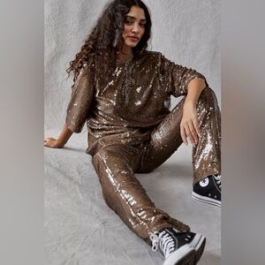 Free People X Sabina Musayev Nancy Set Chocolate Sequins Size XL NWT MSRP $566